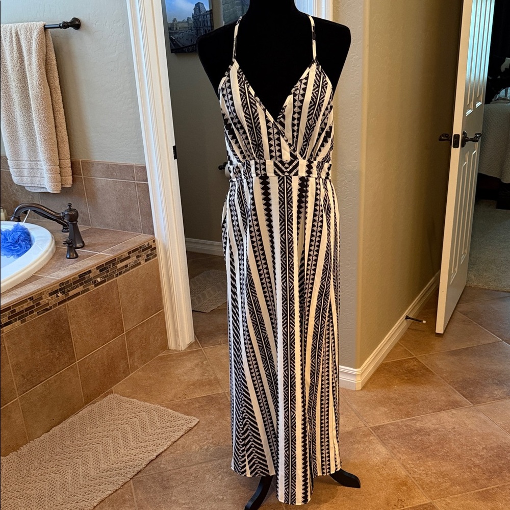 Striped Black and White Maxi Dress with Spaghetti Straps
